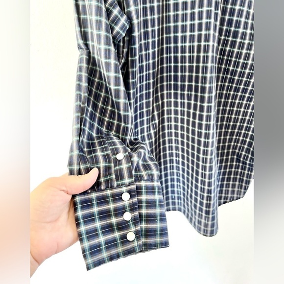 Roper Blue & Silver Metallic Plaid Collared Pearl Snap Western Shirt Size XL - Picture 10 of 11